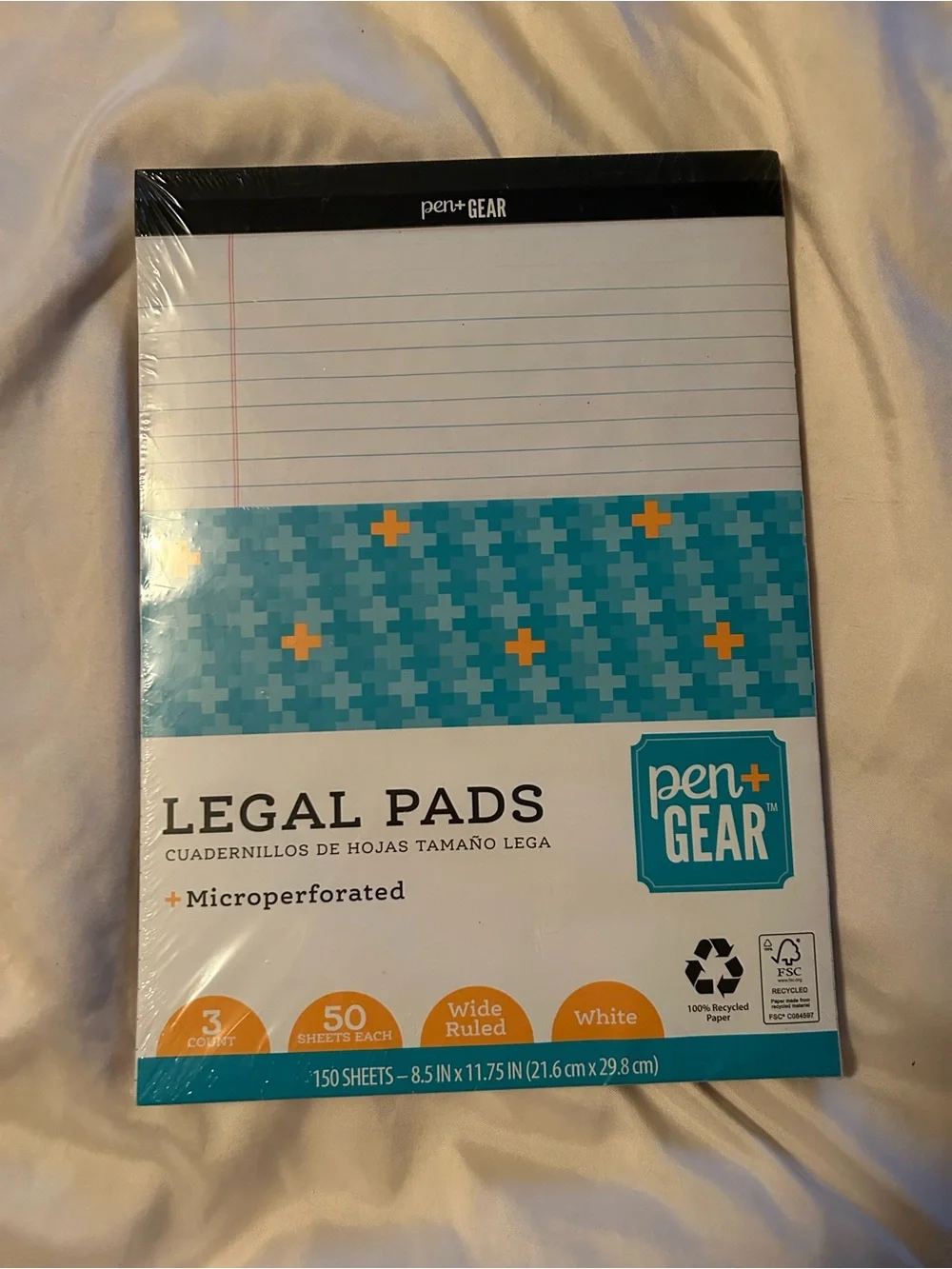 White Legal Pads with Decorative Blue Accent - 3 Pack